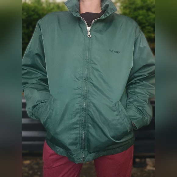 Vintage 1990s Old Navy Rain Jacket Men's M Green - Picture 3 of 13